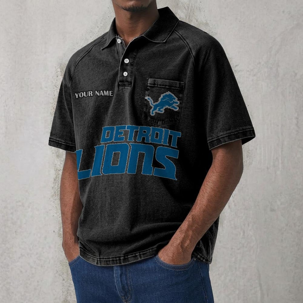 DET x NFL Men's Distressed Turn-Down Collar Polo DATND TANTD 250526