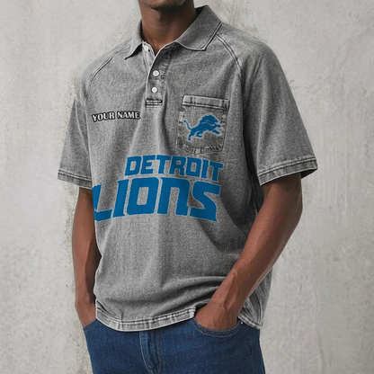 DET x NFL Men's Distressed Turn-Down Collar Polo DATND TANTD 250526