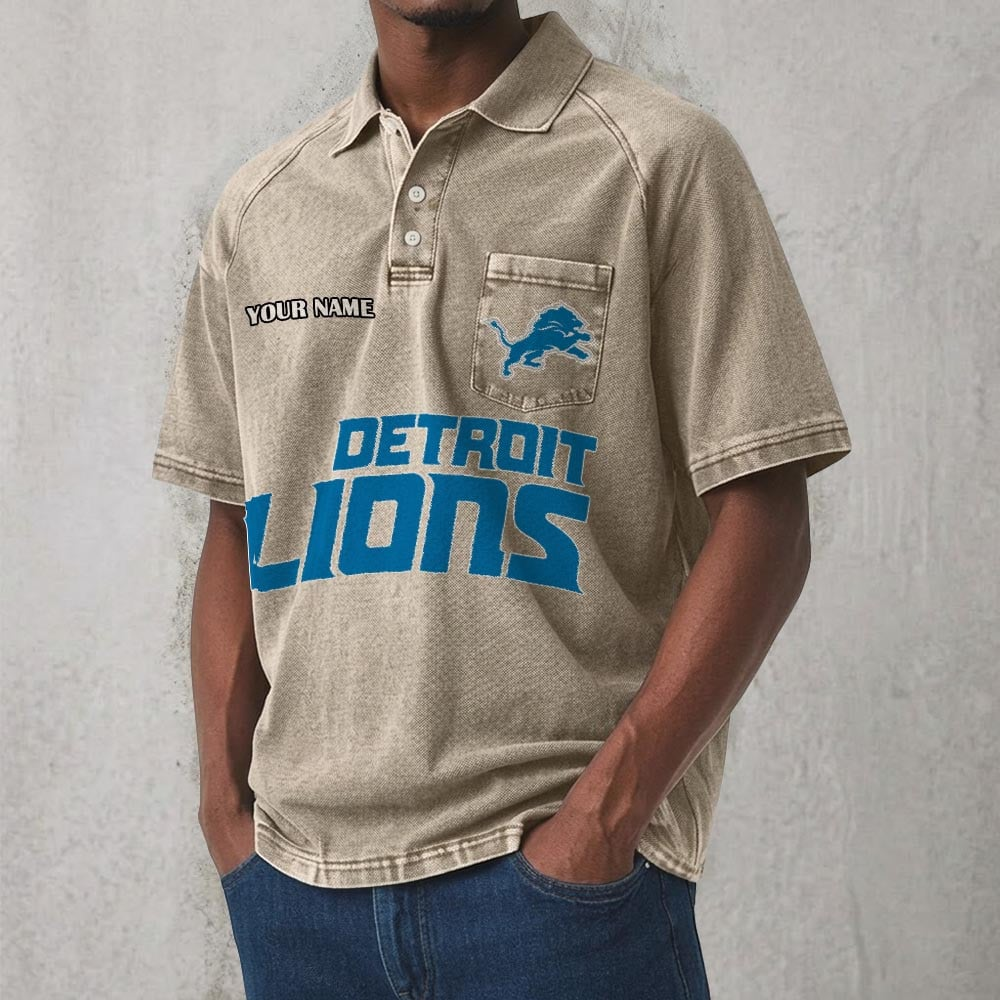 DET x NFL Men's Distressed Turn-Down Collar Polo DATND TANTD 250526