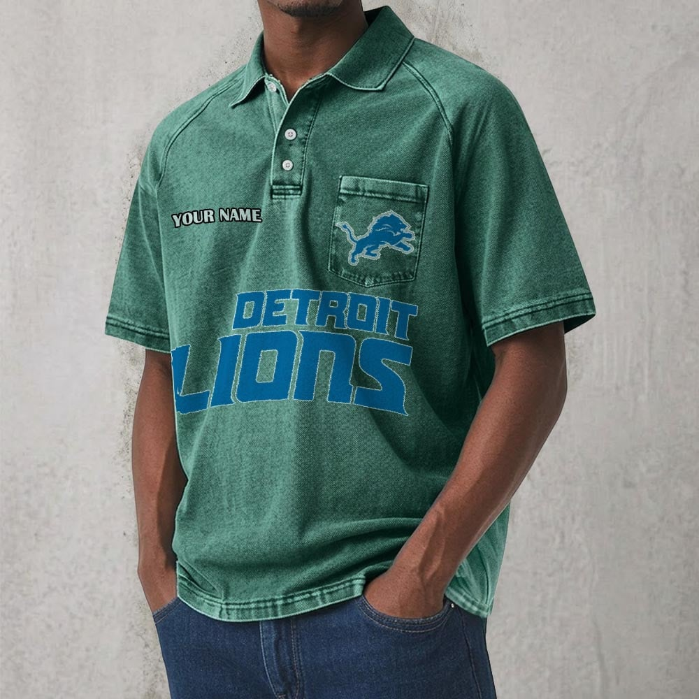 DET x NFL Men's Distressed Turn-Down Collar Polo DATND TANTD 250526