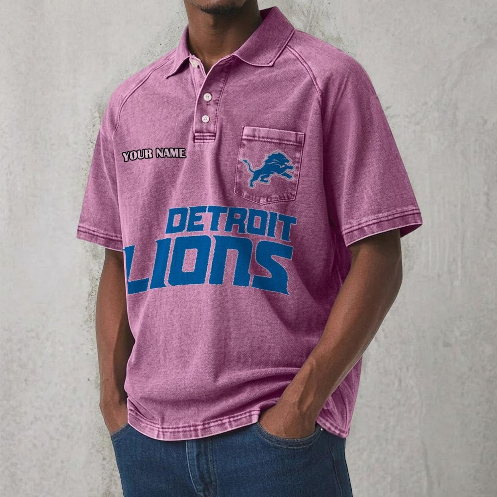 DET x NFL Men's Distressed Turn-Down Collar Polo DATND TANTD 250526