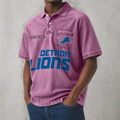 DET x NFL Men's Distressed Turn-Down Collar Polo DATND TANTD 250526