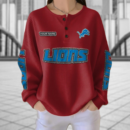 DET x NFL Personalized Waffle Knit Henley Sweatshirt 2005 DatND DVT