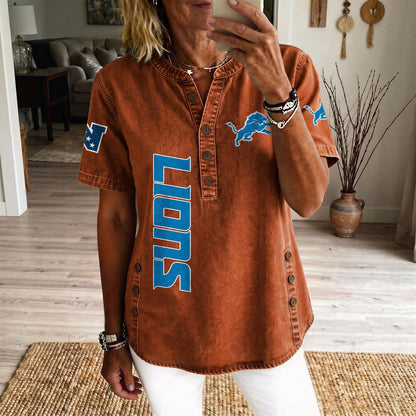 DET x NFL Womenƒ??s Denim Casual Tops DATND LBN 190526