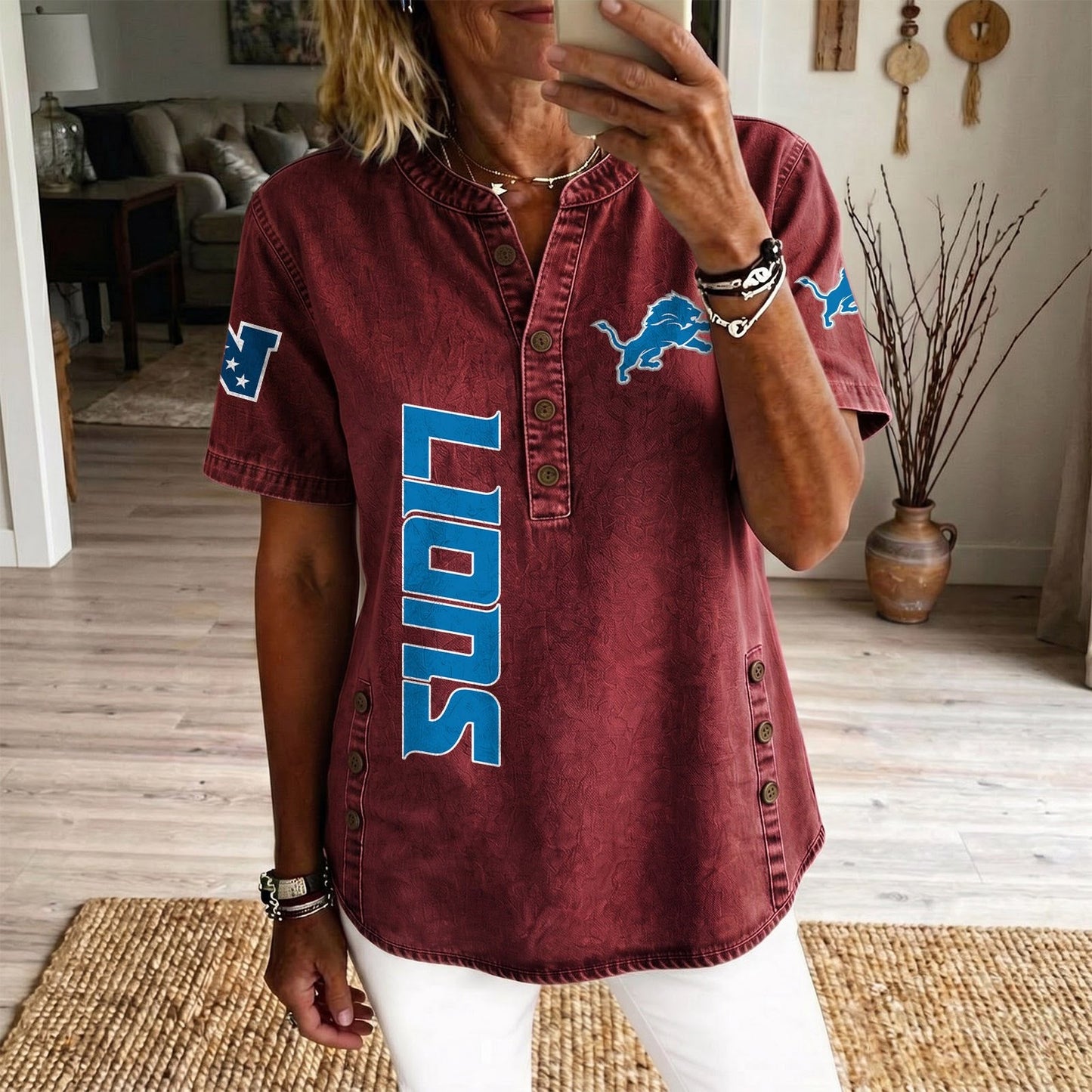 DET x NFL Womenƒ??s Denim Casual Tops DATND LBN 190526
