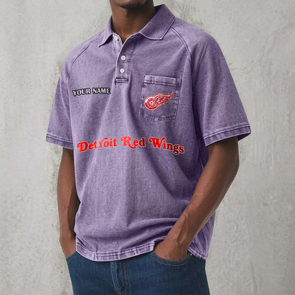 DET x NHL Men's Distressed Turn-Down Collar Polo DATND TANTD 250526