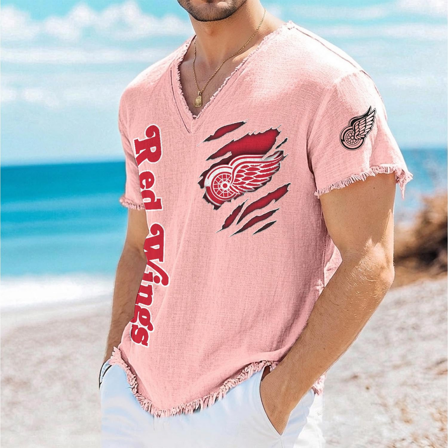DET x NHL V-Neck Linen Beach Shirt 1905 DatND DVT