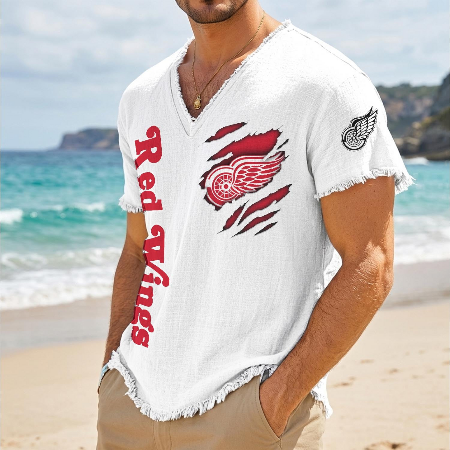 DET x NHL V-Neck Linen Beach Shirt 1905 DatND DVT