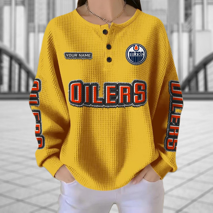 EDM x NHL Personalized Waffle Knit Henley Sweatshirt 2005 DatND DVT