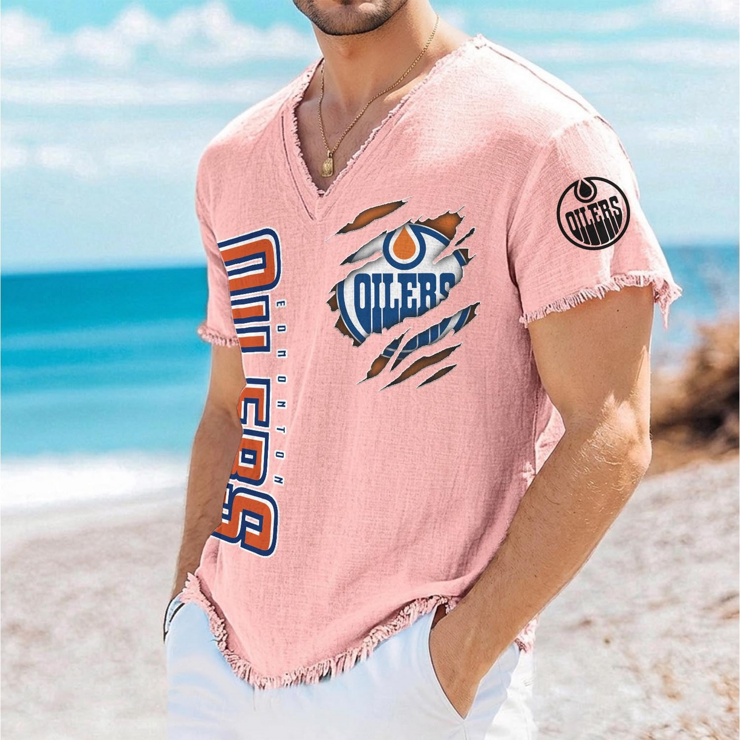 EDM x NHL V-Neck Linen Beach Shirt 1905 DatND DVT