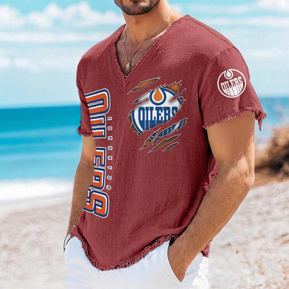 EDM x NHL V-Neck Linen Beach Shirt 1905 DatND DVT