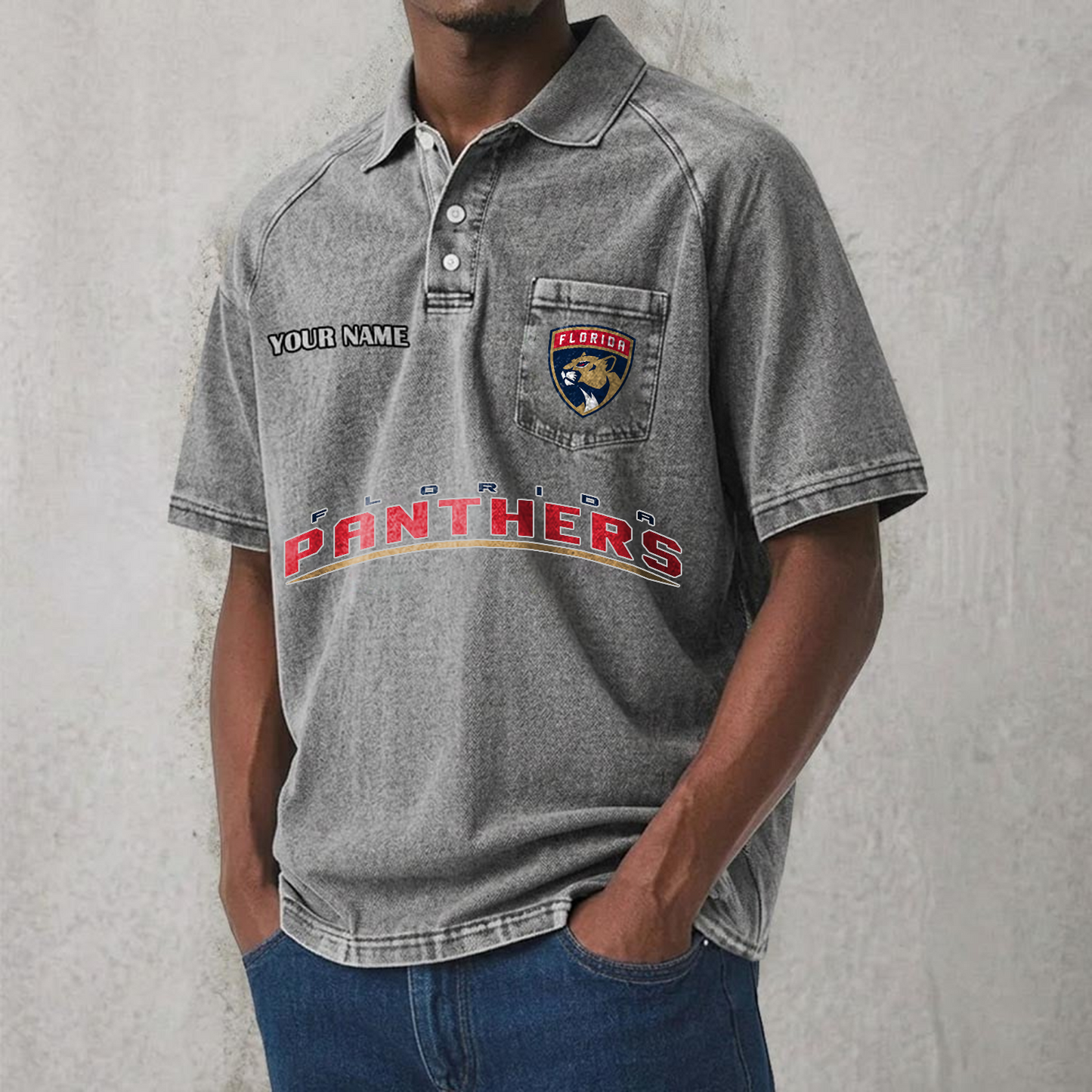 FLA x NHL Men's Distressed Turn-Down Collar Polo DATND TANTD 250526