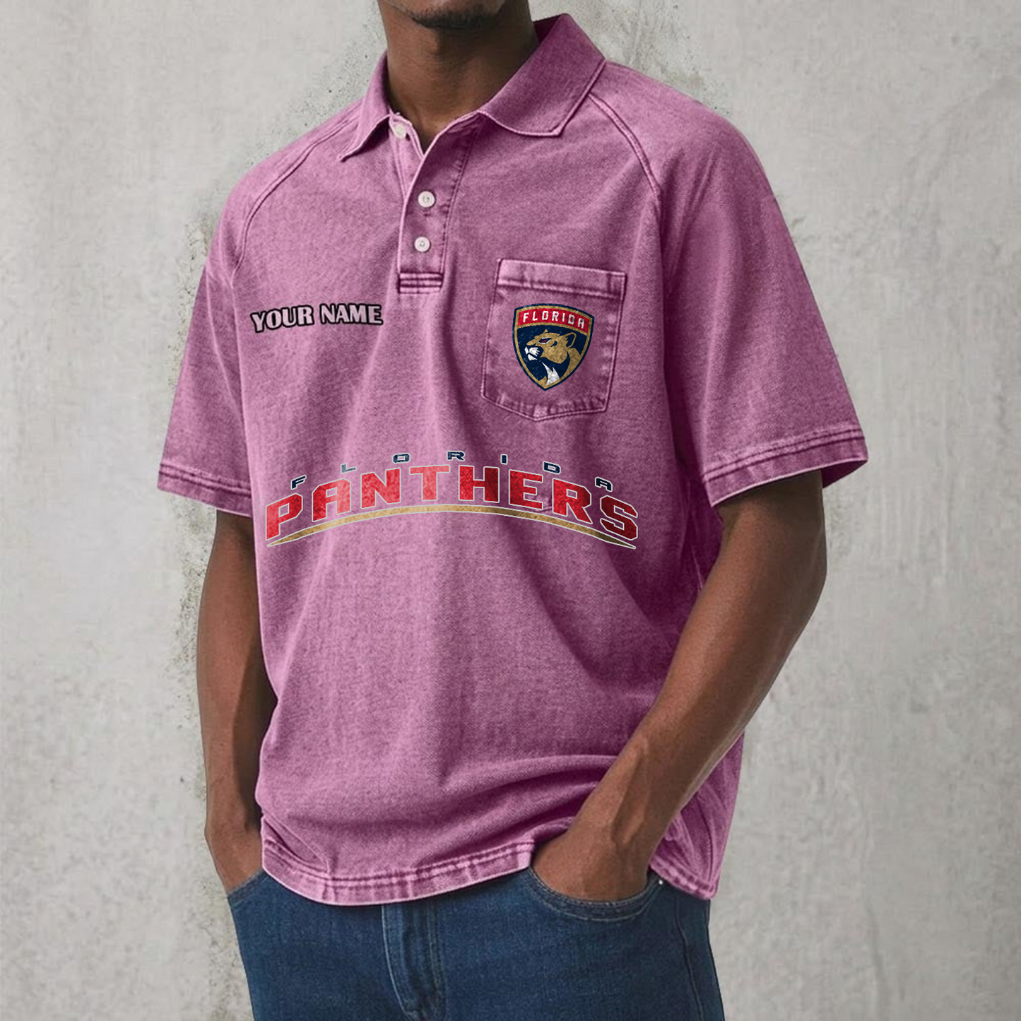 FLA x NHL Men's Distressed Turn-Down Collar Polo DATND TANTD 250526