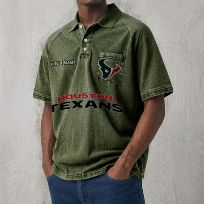 HOU x NFL Men's Distressed Turn-Down Collar Polo DATND TANTD 250526