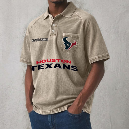 HOU x NFL Men's Distressed Turn-Down Collar Polo DATND TANTD 250526