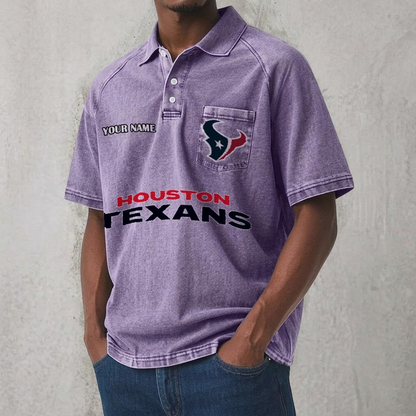 HOU x NFL Men's Distressed Turn-Down Collar Polo DATND TANTD 250526