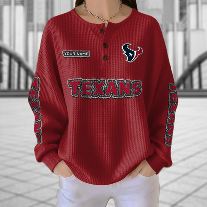 HOU x NFL Personalized Waffle Knit Henley Sweatshirt 2005 DatND DVT