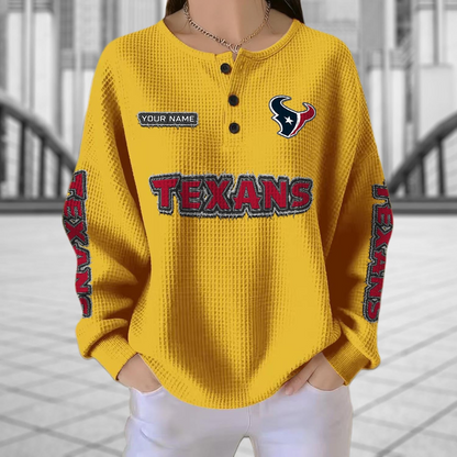 HOU x NFL Personalized Waffle Knit Henley Sweatshirt 2005 DatND DVT