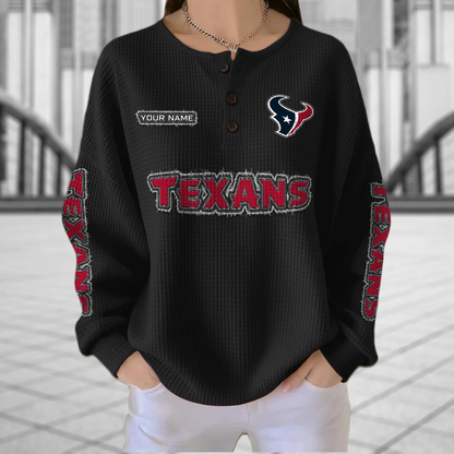 HOU x NFL Personalized Waffle Knit Henley Sweatshirt 2005 DatND DVT