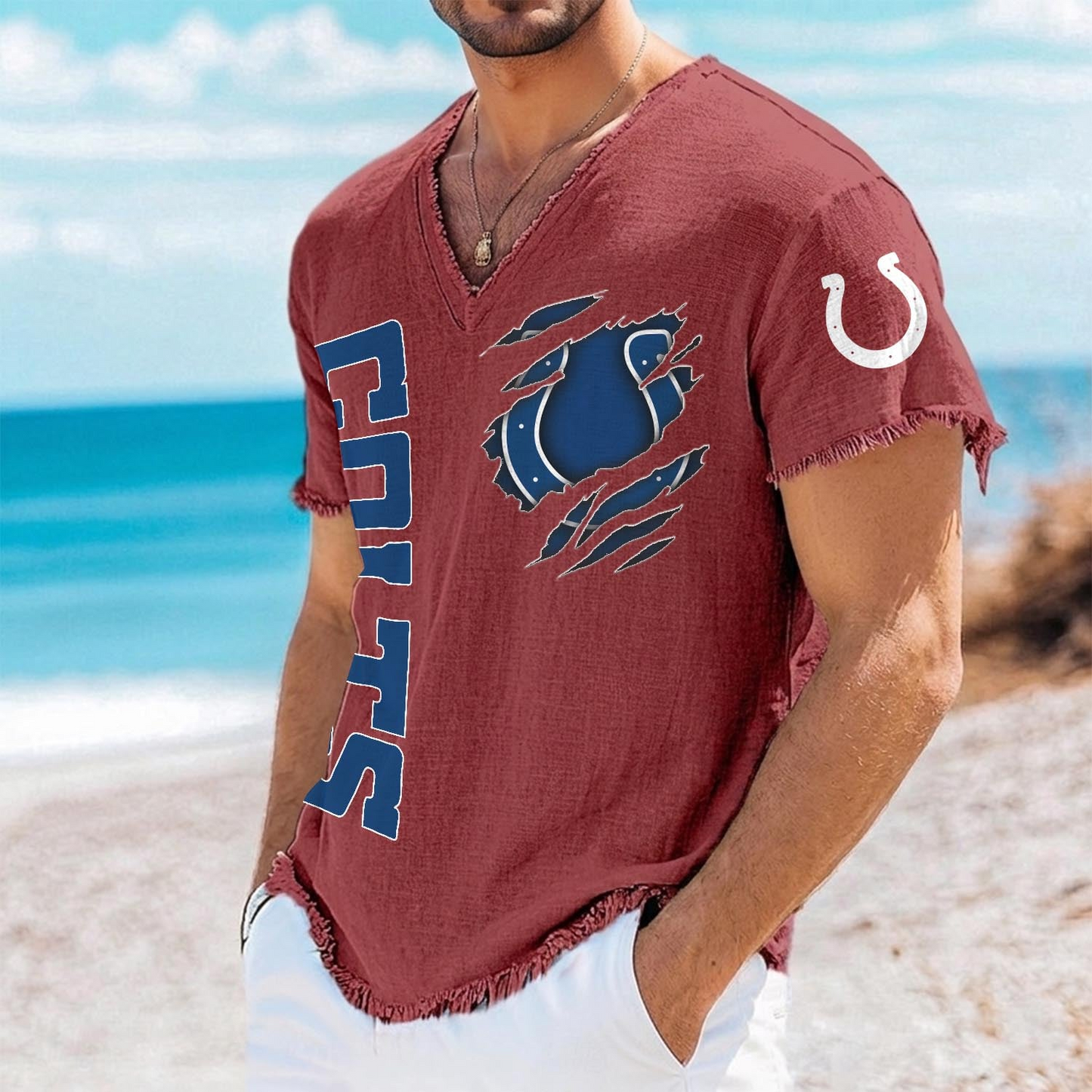 IND x NFL V-Neck Linen Beach Shirt 1905 DatND DVT
