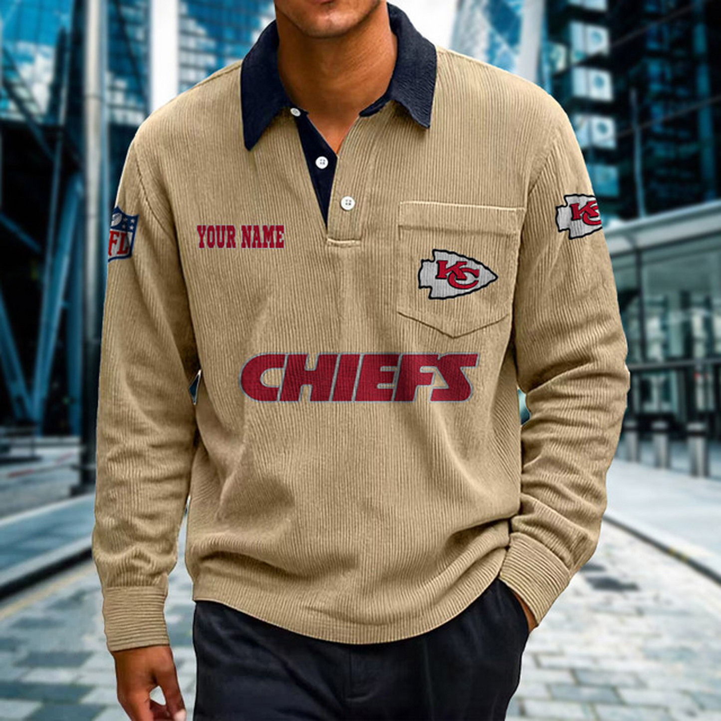 KC X Premium NFL Corduroy color-blocked long-sleeved shirt NDT NHT