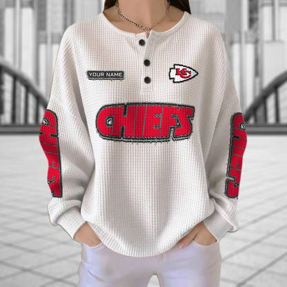 KC x NFL Personalized Waffle Knit Henley Sweatshirt 2005 DatND DVT