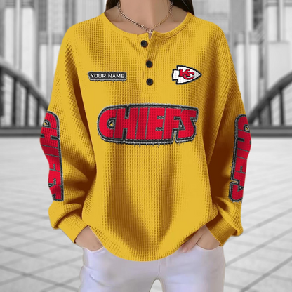 KC x NFL Personalized Waffle Knit Henley Sweatshirt 2005 DatND DVT