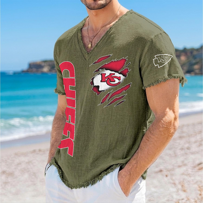 KC x NFL V-Neck Linen Beach Shirt 1905 DatND DVT