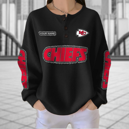 KC x NFL Personalized Waffle Knit Henley Sweatshirt 2005 DatND DVT