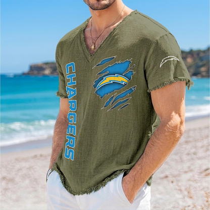 LAC x NFL V-Neck Linen Beach Shirt 1905 DatND DVT