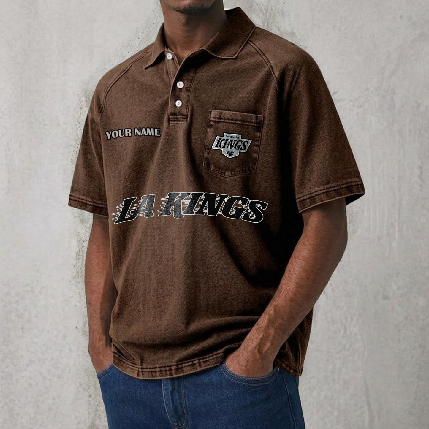 LAK x NHL Men's Distressed Turn-Down Collar Polo DATND TANTD 250526