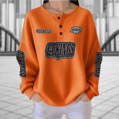 LAK x NHL Personalized Waffle Knit Henley Sweatshirt 2005 DatND DVT