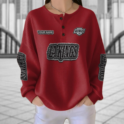 LAK x NHL Personalized Waffle Knit Henley Sweatshirt 2005 DatND DVT