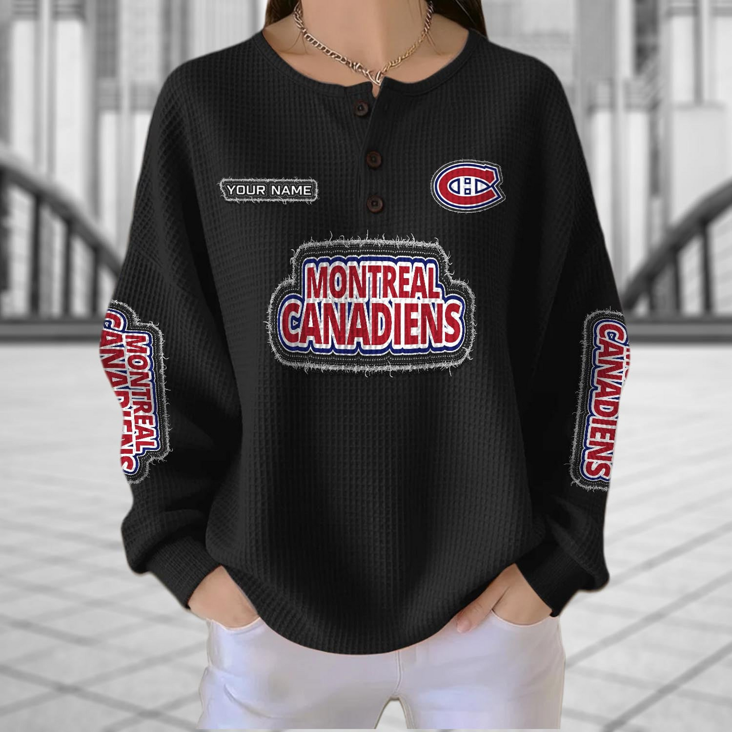 MC x NHL Personalized Waffle Knit Henley Sweatshirt 2005 DatND DVT