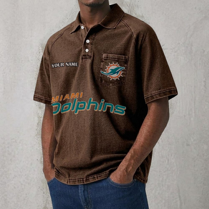 MIA x NFL Men's Distressed Turn-Down Collar Polo DATND TANTD 250526