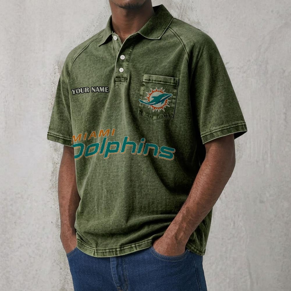 MIA x NFL Men's Distressed Turn-Down Collar Polo DATND TANTD 250526