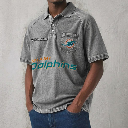 MIA x NFL Men's Distressed Turn-Down Collar Polo DATND TANTD 250526