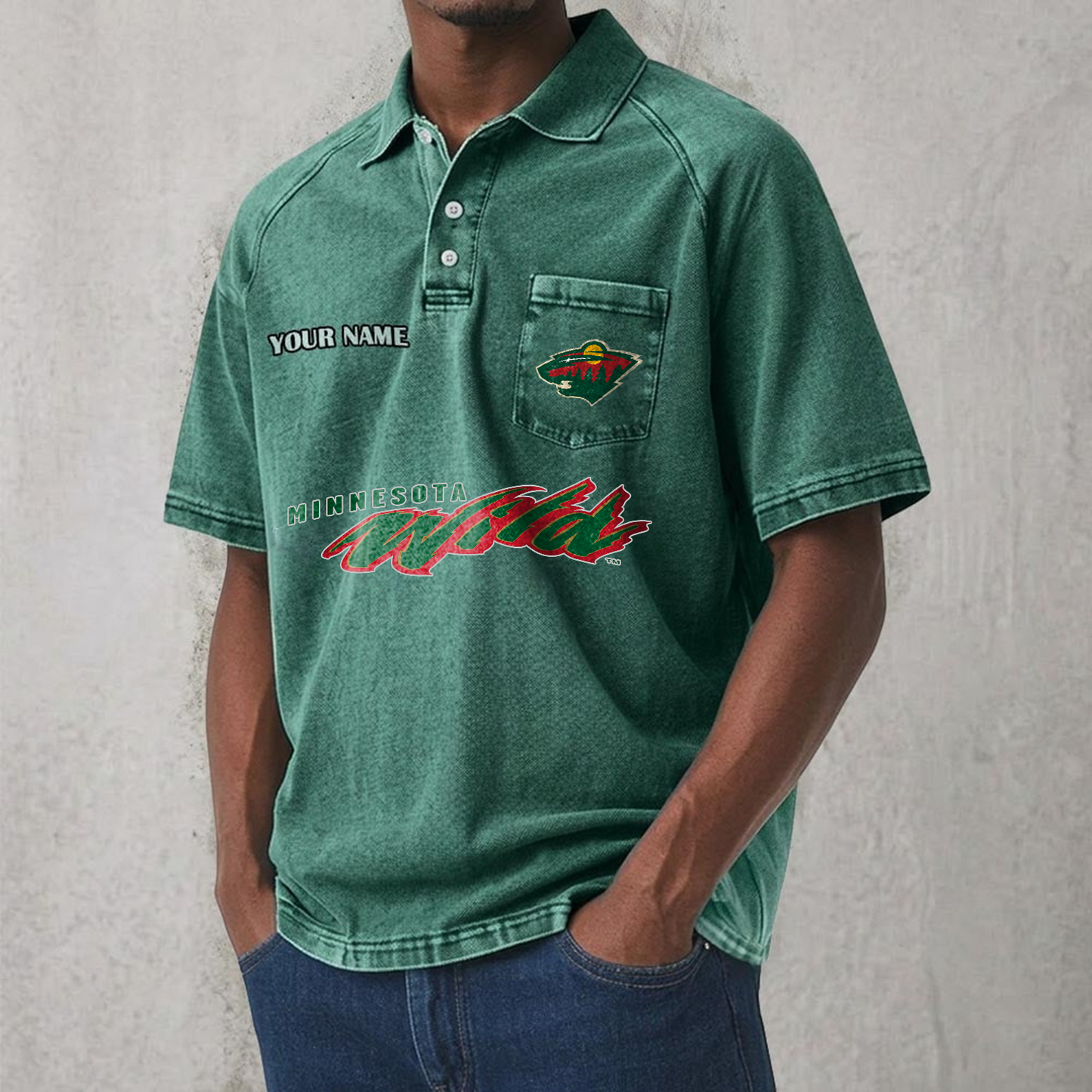 MIN x NHL Men's Distressed Turn-Down Collar Polo DATND TANTD 250526