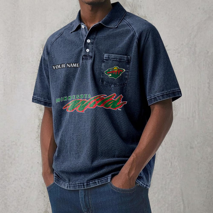 MIN x NHL Men's Distressed Turn-Down Collar Polo DATND TANTD 250526