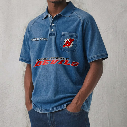 NJD x NHL Men's Distressed Turn-Down Collar Polo DATND TANTD 250526