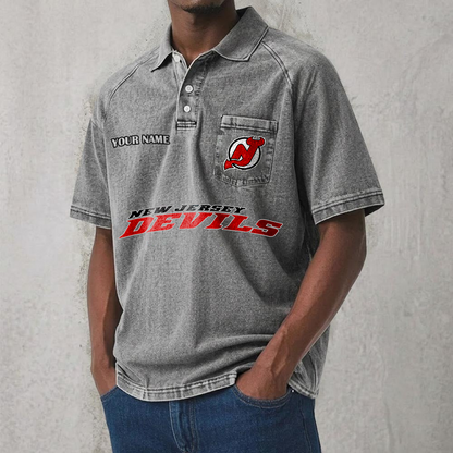 NJD x NHL Men's Distressed Turn-Down Collar Polo DATND TANTD 250526