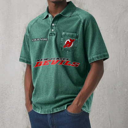 NJD x NHL Men's Distressed Turn-Down Collar Polo DATND TANTD 250526