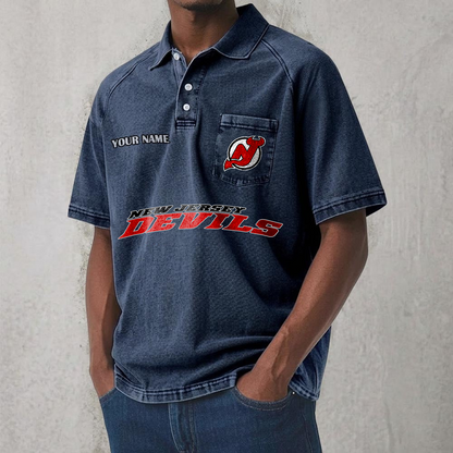 NJD x NHL Men's Distressed Turn-Down Collar Polo DATND TANTD 250526