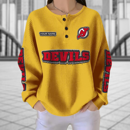 NJD x NHL Personalized Waffle Knit Henley Sweatshirt 2005 DatND DVT