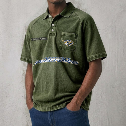 NSH x NHL Men's Distressed Turn-Down Collar Polo DATND TANTD 250526