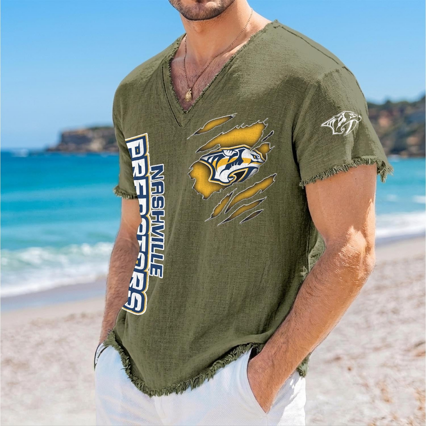 NSH x NHL V-Neck Linen Beach Shirt 1905 DatND DVT