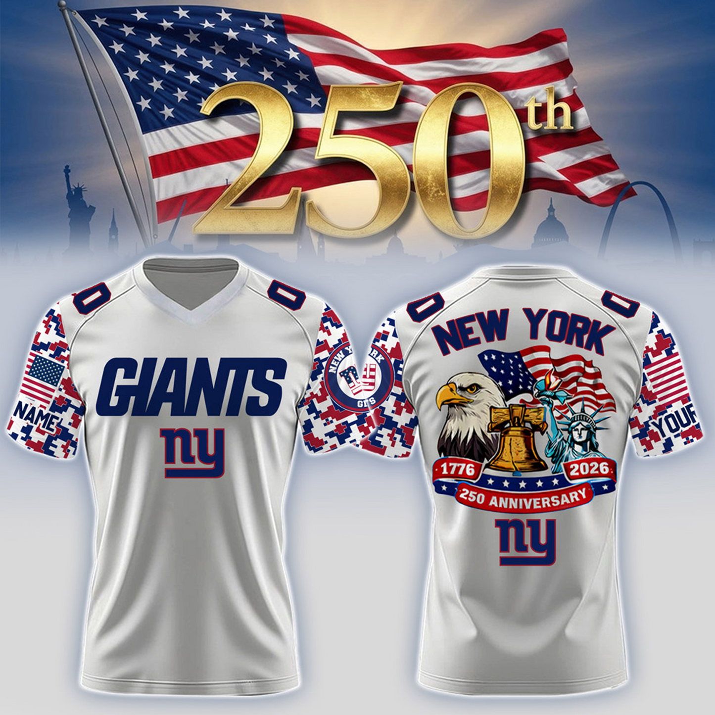 NYG x 250th Years USA Anniversary-V-neck Short Sleeve Jersey DATND TANTD