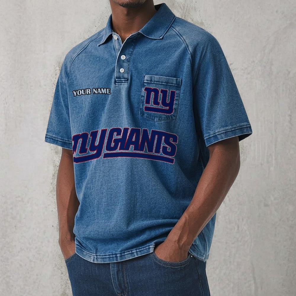 NYG x NFL Men's Distressed Turn-Down Collar Polo DATND TANTD 250526