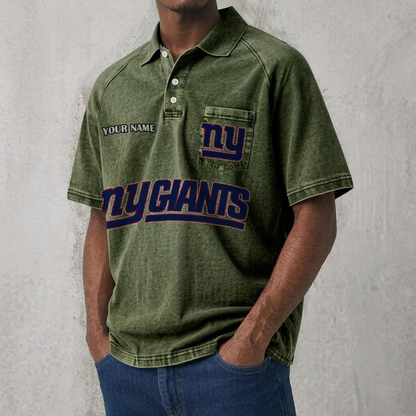 NYG x NFL Men's Distressed Turn-Down Collar Polo DATND TANTD 250526