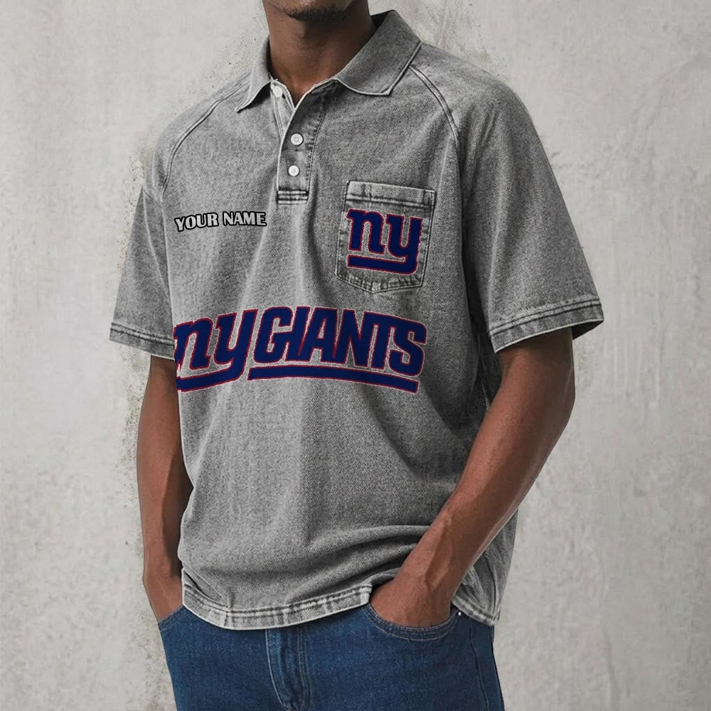 NYG x NFL Men's Distressed Turn-Down Collar Polo DATND TANTD 250526